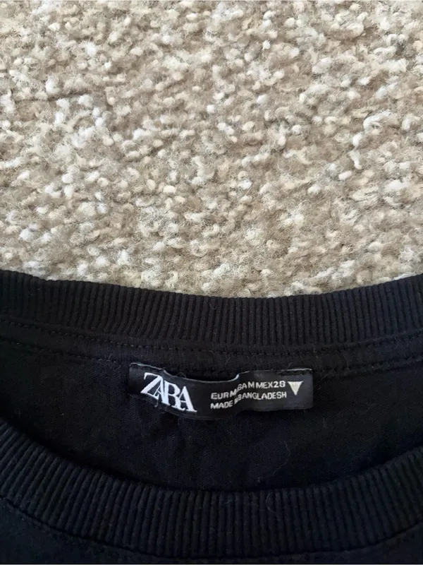 Zara Black Ribbed Crewneck Tee - Image 2