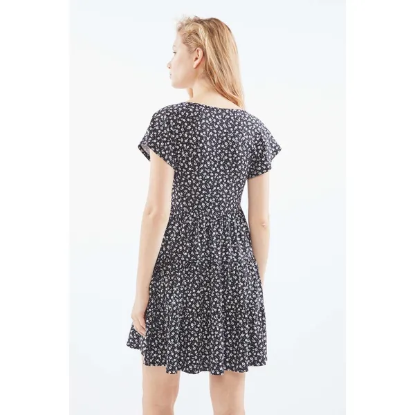 Urban Outfitters Julia Ruffle Black Floral Flutter Sleeve Tiered Mini Dress Sz S - Image 5