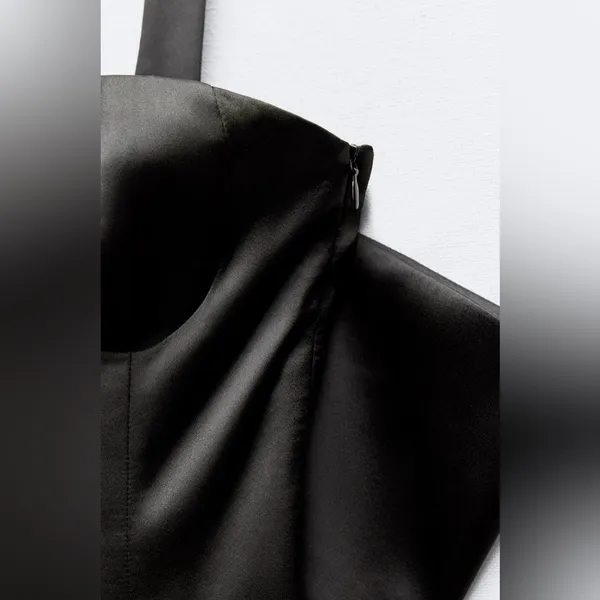 ZARA Large Back BOW TRIM VOLUMINOUS SATIN EFFECT MINI DRESS Black Size M NEW - Image 12