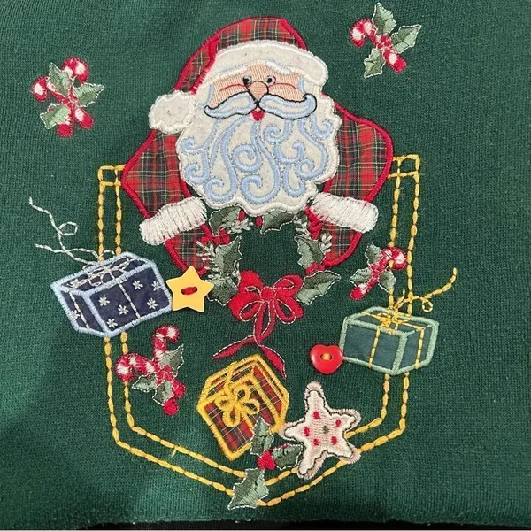 Vintage Embroidered Santa Crewneck Sweatshirt Women’s XL - Image 2