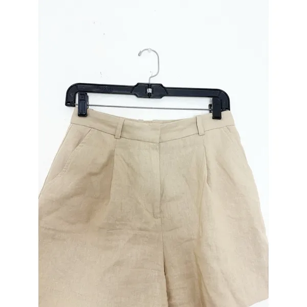 Zara High Rise Linen Blend Shorts Tan Beige Size XS Preppy Career Minimalist - Image 5