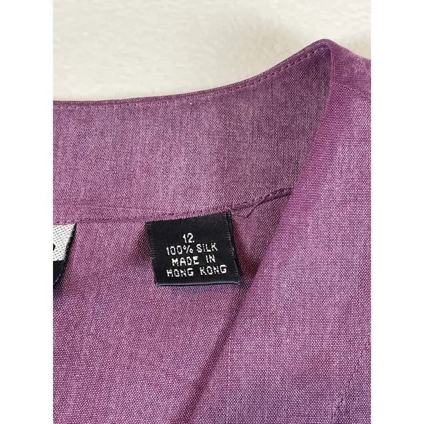 Linda Allard Ellen Tracy Purple Silk Sleeveless Button Down Collared Size 12 - Image 4