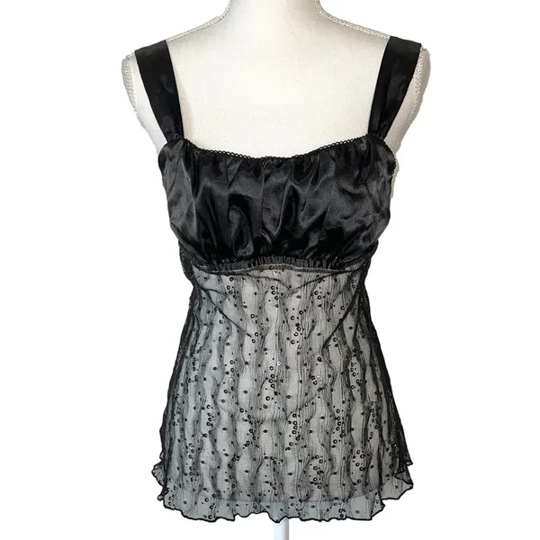 Vintage Sequin Cami Black Size M - Image 2