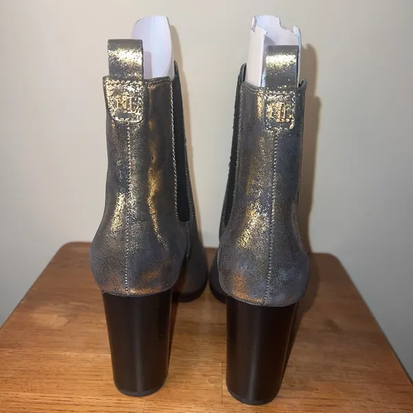 Lauren Ralph Lauren Mylah Metallic Chelsea Booties‎ Women 9.5 Bronze Gold NEW - Image 7
