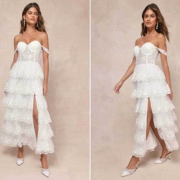 LULU's Sexy Floral Bridal Shower Reception Romantic Corset Off the Shoulder - Image 5