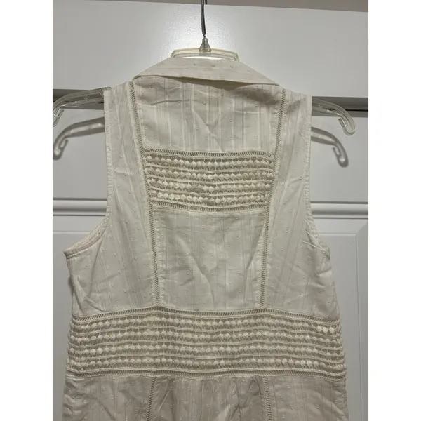 Anthropologie Maeve 4 Ivory Eyelet Fit Flare Dress Button Casual Beach Preppy - Image 6