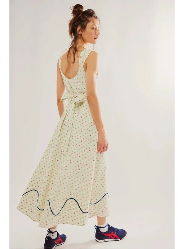 Free People Dainty Western Prairie Sweet Hearts Midi Dress in Ivory Combo Large - Image 8