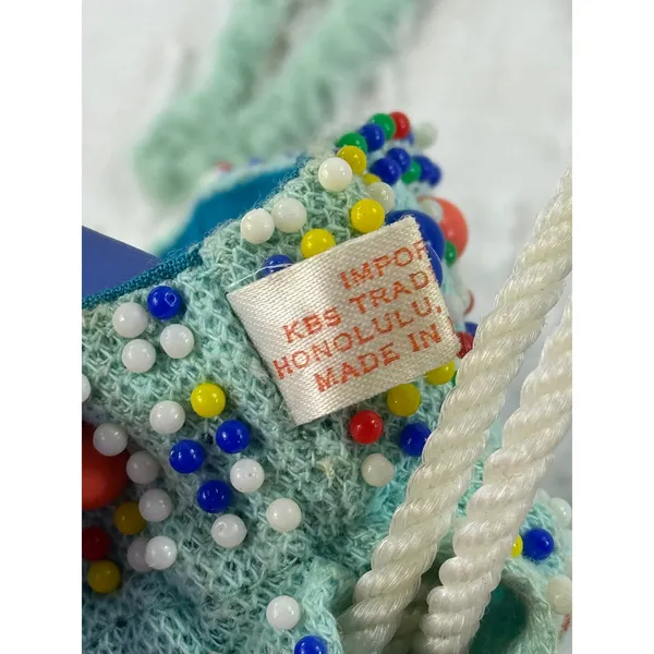 Vintage KBS Trading Co Honolulu Beaded Drawstring Pouch Bag Multi Color Fringe - Image 8