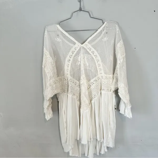 Free People Layered In Lace Swing Dress Tunic Ivory White Small - Image 9