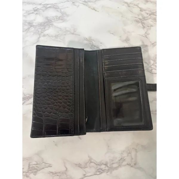 Ralph Lauren Black Croc Embossed Leather Bifold Wallet RL Logo Tab Closure - Image 8