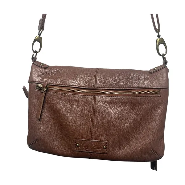 Lucky Brand Crossbody Brown Pebbled Leather Foldover Purse Bag Convertible Hobo - Image 4
