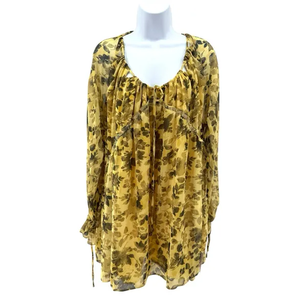 Topshop Yellow Floral‎ Sheer Ruffle Tie Mini Dress US 6 Boho Chic Romantic NWT - Image 4