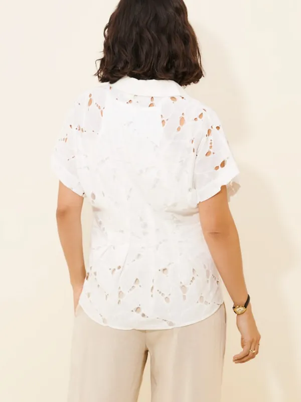 Anthropologie Exquise Adalene White Lace Maternity Button Down Blouse Top Size S - Image 12