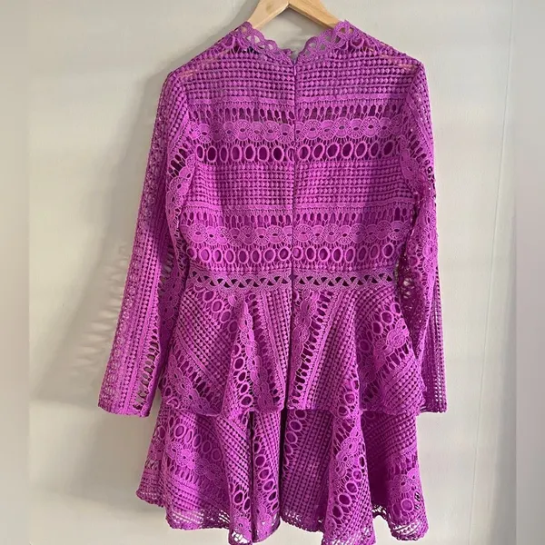 NWT Endless Rose Fuchsia Crochet Lace Peplum Mini Dress Large L Wedding Guest - Image 8