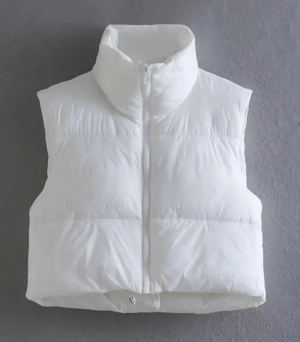 White xs puffer zip crop warm vest Nwot draw string sexy - Image 3