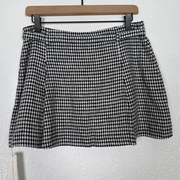 Reformation Rory Gingham Linen Pleated Mini Skirt Black/ White Size 6 NWT - Image 3