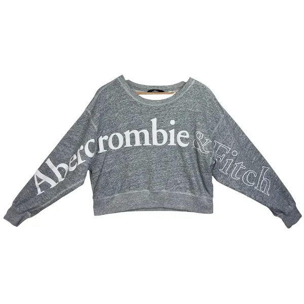 Abercrombie & Fitch Gray White Logo Oversized Long Sleeve Crop Sweatshirt Size L - Image 2