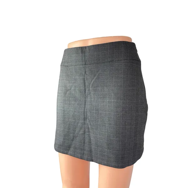 Zara Womens Dark Gray Plaid Check High Rise Office Mini Straight Pencil Skirt XS - Image 4