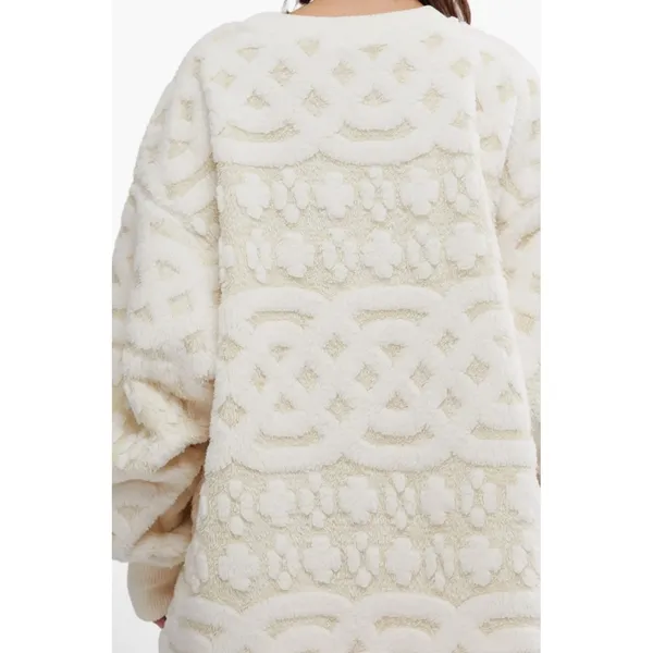 NWOT Free People Cable Knit Faux Fur Oversized Sweatshirt | Ivory Cream Sz Small - Image 8