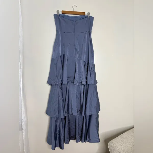 Lulus Blissfully Beautiful Slate Satin Strapless Tiered Maxi Dress Size XL Lined - Image 4