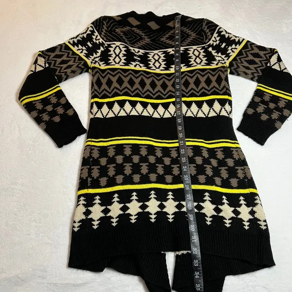 Ekklesia Open Front Knit Geometric Print Cardigan Size M/L Long Line Cozy Cotton - Image 7