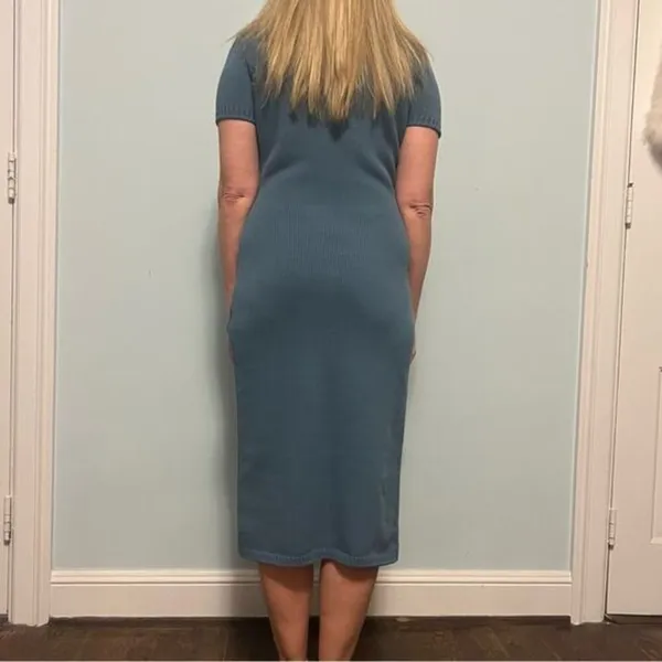 Ralph‎ Lauren Purple Label Knit Blue Mock Neck Sweater Midi Dress - Image 7