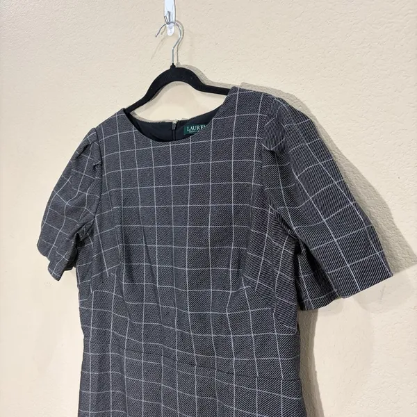 Ralph Lauren Women’s Windowpane Puff Sleeve Dress Size 16 Fully Lined Office EUC - Image 3