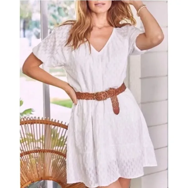 366. Roan + Ryan mini white raglan puff sleeves dress tiered with pockets XS - Image 4
