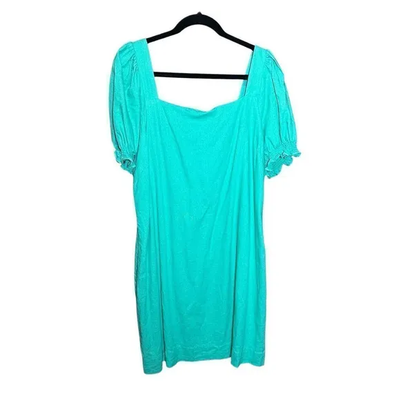Draper James RSVP Squareneck Puff Sleeve Dress‎ linen blend sz XL bright teal - Image 10