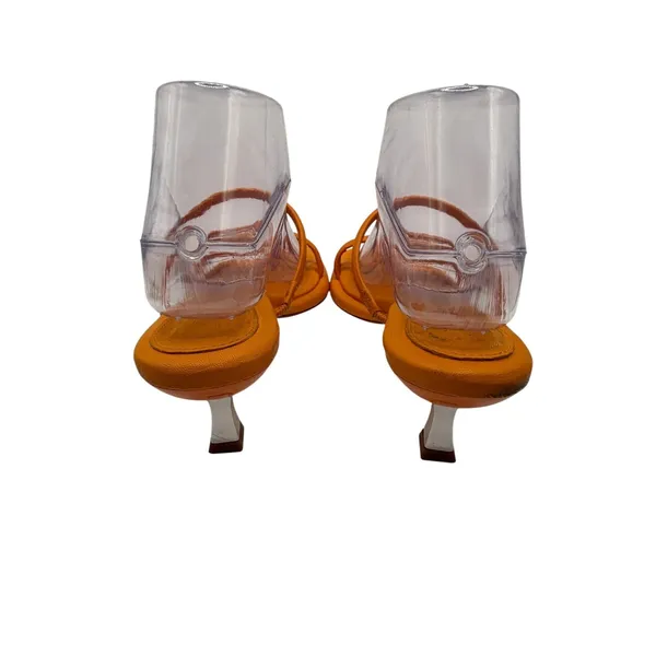 Schutz Agatha Sandal Women 8 Orange Strappy Slip On Kitten Heel Square Toe - Image 5