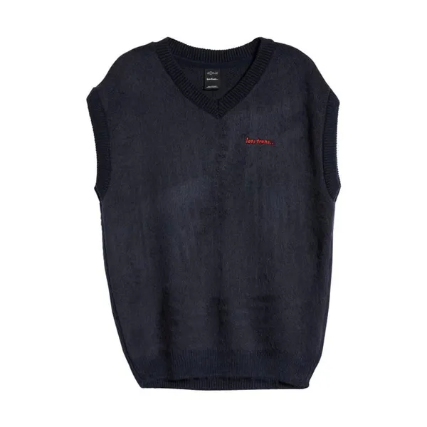 iets frans... Urban Outfitters Fluffy Knit Vest Navy Blue Unisex L NWOT - Image 9