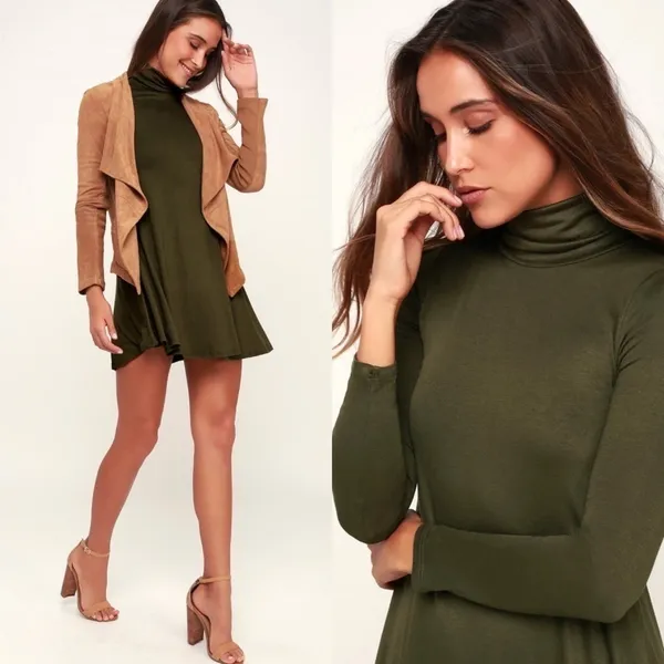 NWT Lulus Sway Girl Sway Olive Green Swing‎ Dress M - Image 3
