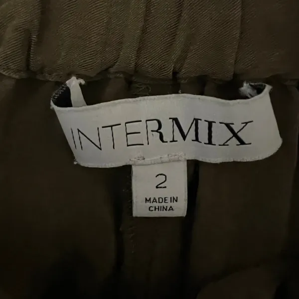 Intermix Lindy Tie Waist Pants Womens 2 Olive Green Cropped Relaxed Quiet Luxury - Image 5