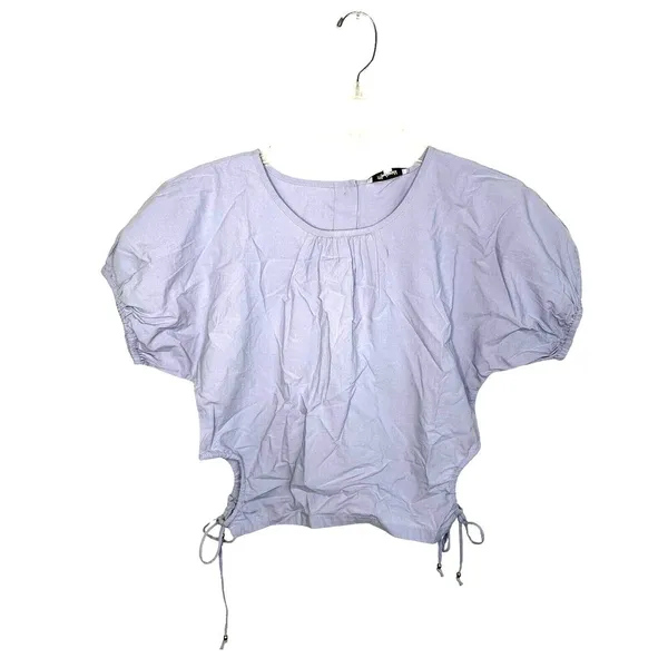 Madewell Embroidered Poplin Puff-Sleeve Cutout Crop Top Distant Peri XS NWT - Image 5