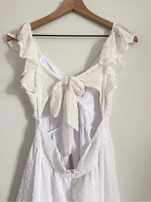 Altar'd State Kristin Clip Dot White Ruffled Mini Dress Size Medium - Image 11