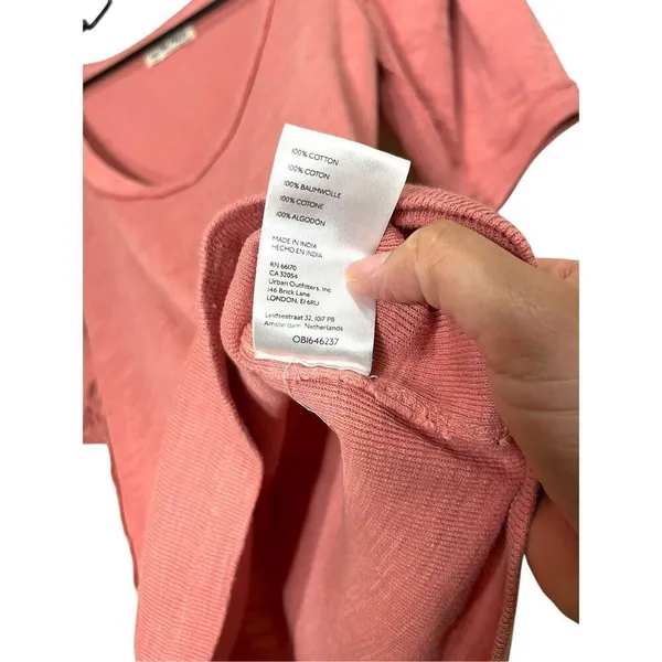 Free People Rose Pink Ribbed Scoop Neck‎ Puffed Short Sleeve Top L - Image 5