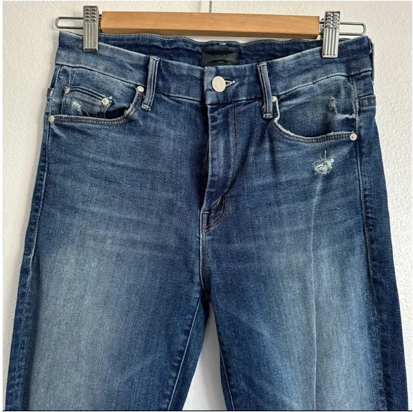 MOTHER Denim High-Waisted Looker Ankle Fray Furiously Happy Distressed Blue - Image 3