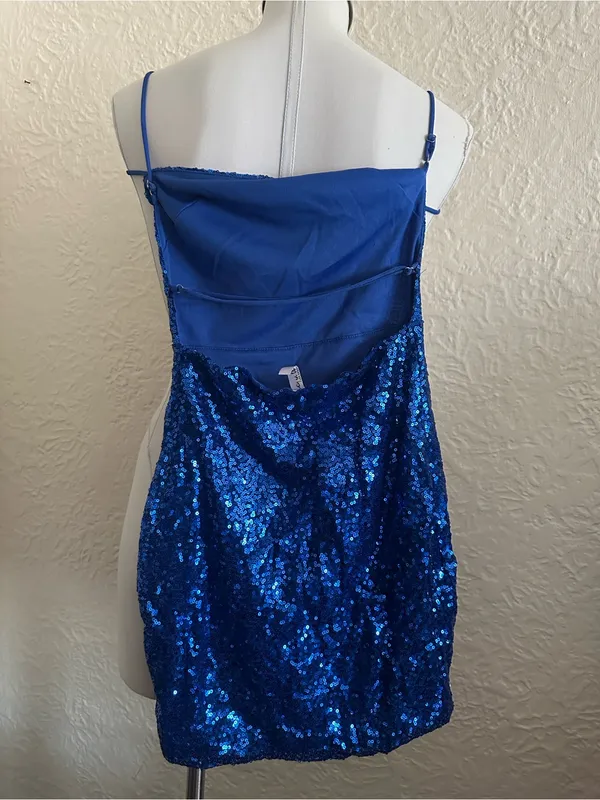 Lucy in the Sky Blue Sequin Backless Mini Dress Small - Image 7