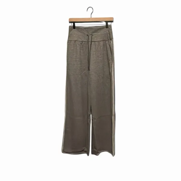 Ribbed High Waisted Tummy Control Drawstring Wide Leg Color Block Fleece Trouser - Image 2