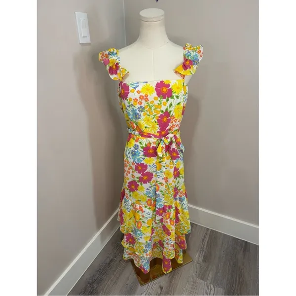 Baltic Born Dani Ruffle Tiered Midi Dress | Multi Floral Size M - Image 3