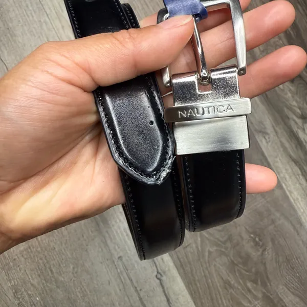 Nautica Reversible men’s Belt Black Brown braided Leather Silver Buckle Size 30 - Image 2