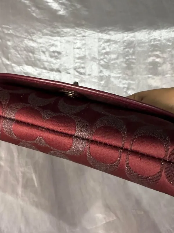 Vintage Y2K Coach Signature Burgundy Small Shoulder Bag/Wristlet Turnlock - Image 6