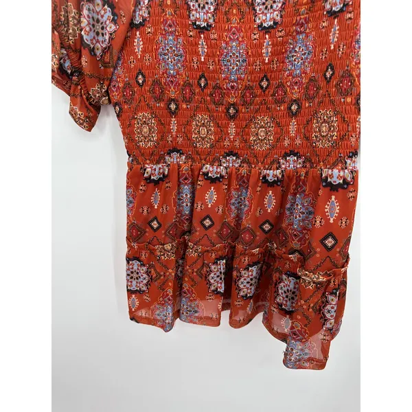 Maurices Womens Orange Babydoll Top‎ Sz L Boho Festival Peasant Fall Feminine - Image 4