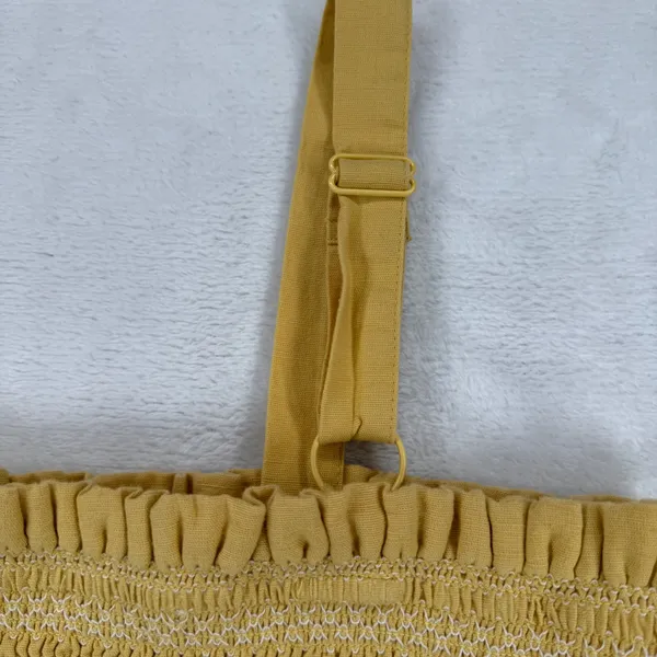 American Eagle Yellow Smocked‎ Cotton Linen Ruffle Mini Dress Small 6477652458 - Image 8