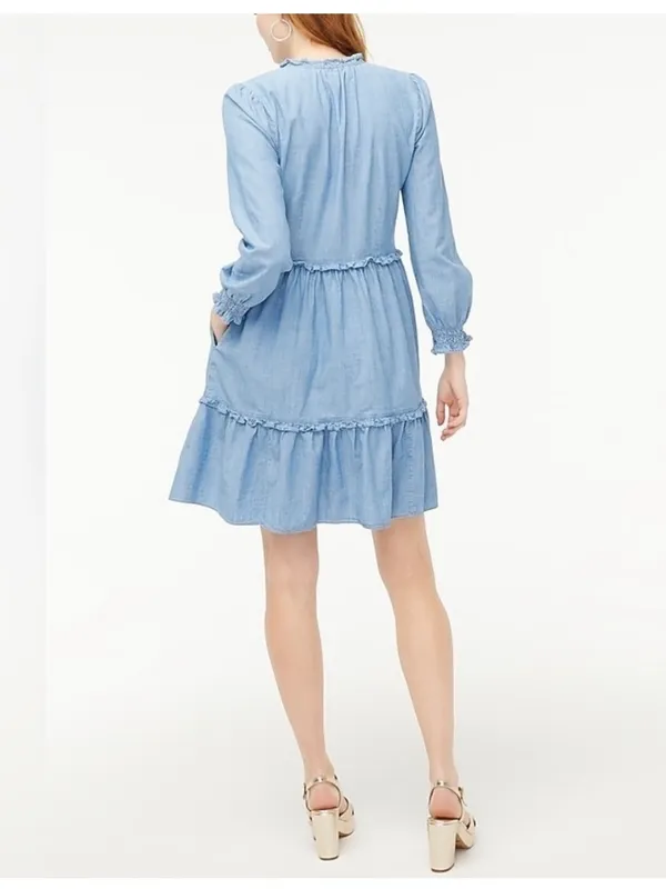 $129 J.CREW chambray denim ruffle dress 10 - Image 4