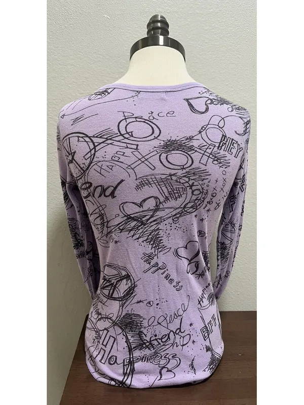 VTG DELIA*S Graphic Purple Waffle Knit Long Sleeve Henley M - Image 3