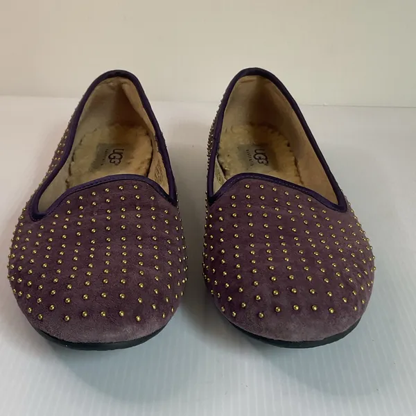 UGG Australia Purple Suede Studded Sheepskin Flats Women’s 6.5 Slip On Loafers - Image 5