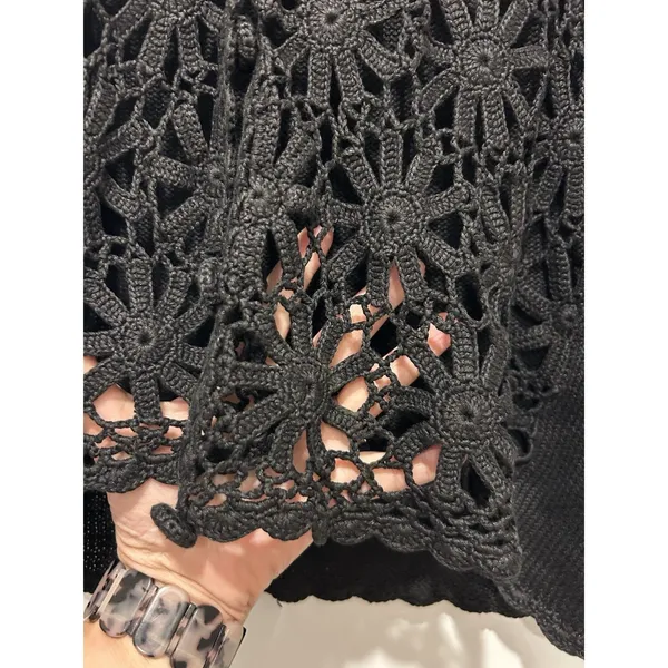 Vintage Boho Festival Black Crocheted Vest Size Medium Witchy Gothic Whimsygoth - Image 3