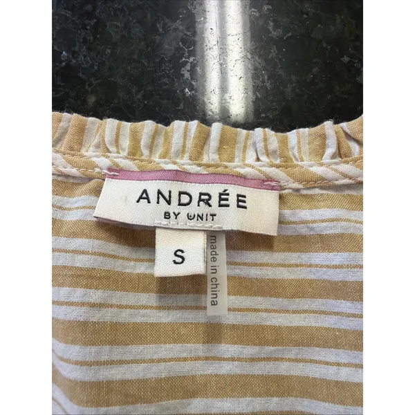 Andree‎ By Unit Women's Top Sz Sm White Yellow Stripe Cotton Ruffle Shirt Blouse - Image 2