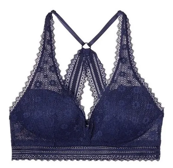Victoria’s Secret Lightly Lined Racerback Floral Lace Ensign Navy Blue Bralette - Image 4